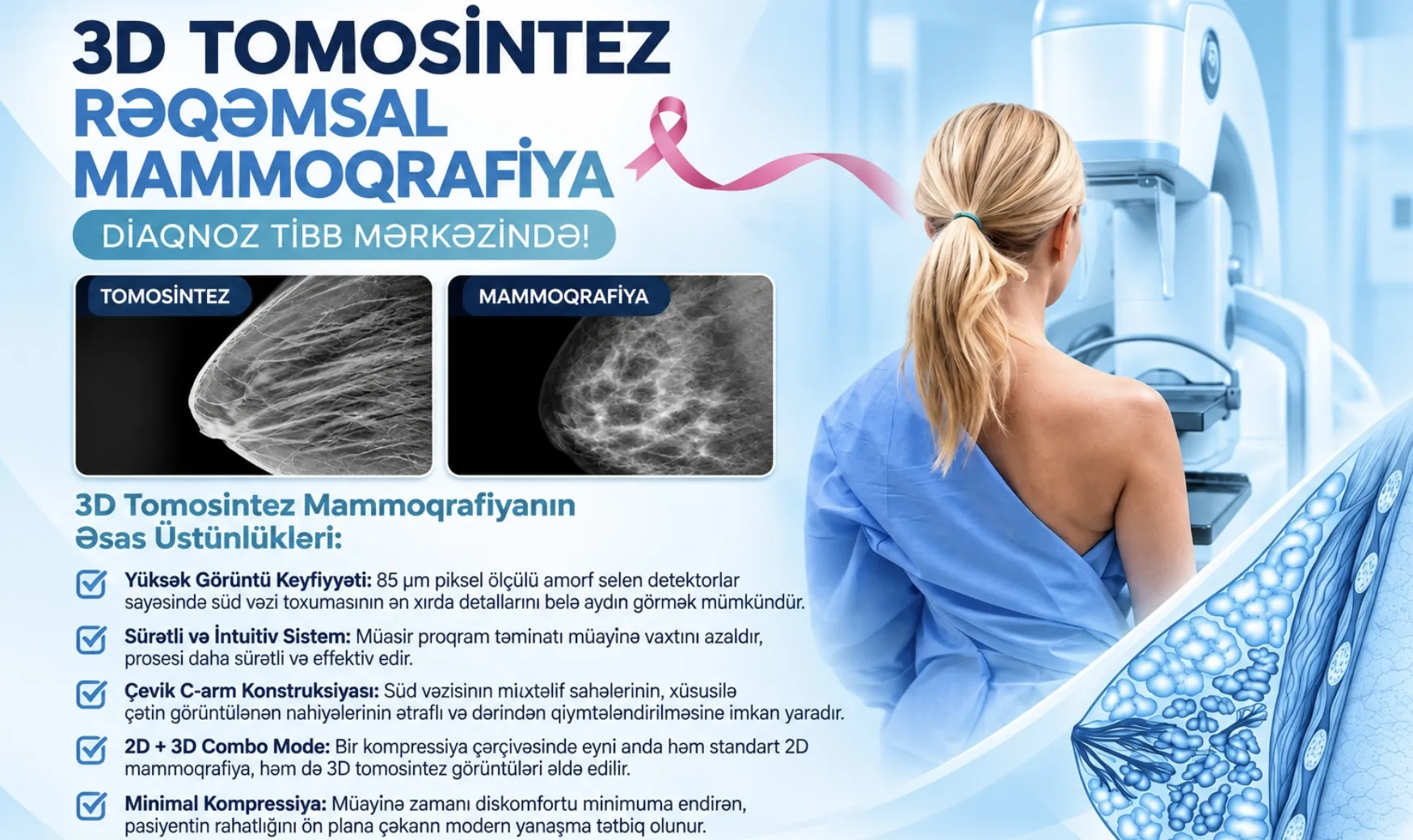 3D TOMOSİNTEZ RƏQƏMSAL MAMMOQRAFİYA DİAQNOZ TİBB MƏRKƏZİNDƏ! 